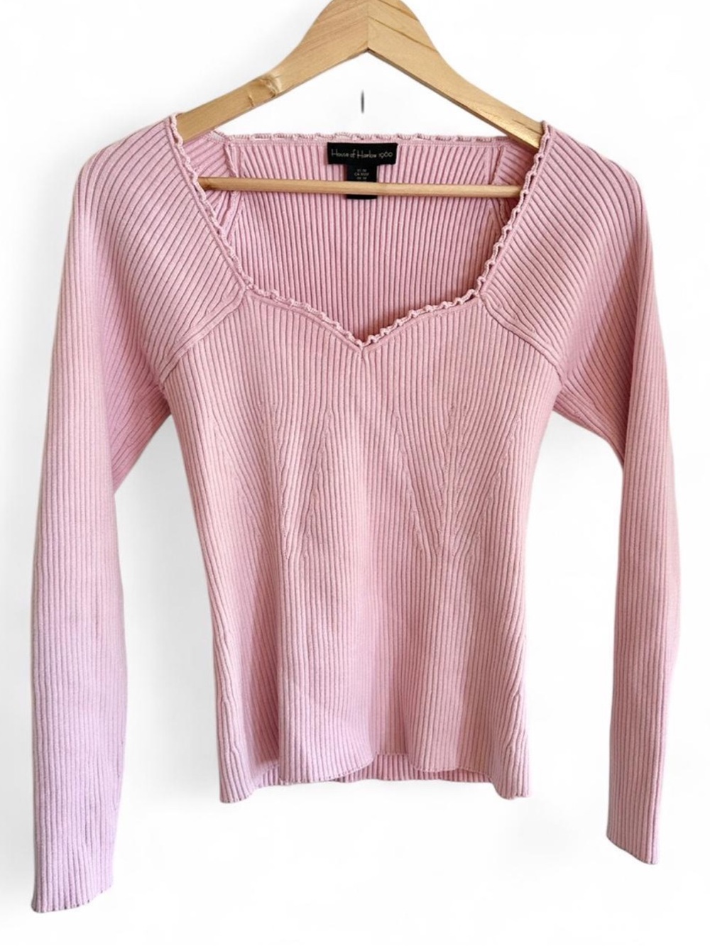 House of Harlow 1960 Blush Pink Rib Knit Sweetheart Sweater M Romantic Coquette - Picture 2 of 7